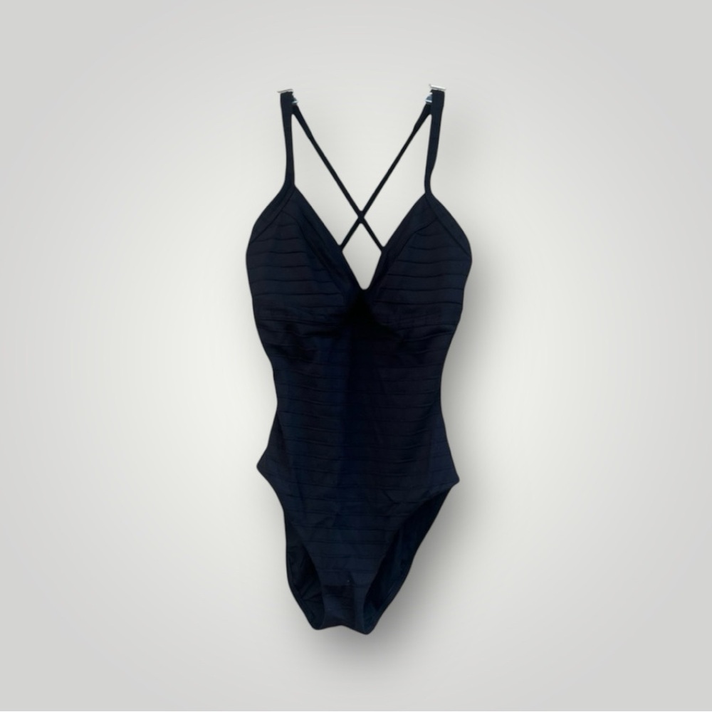 Miraclesuit Amoressa Black Ribbed One-Piece Swimsuit with Cross Back Straps